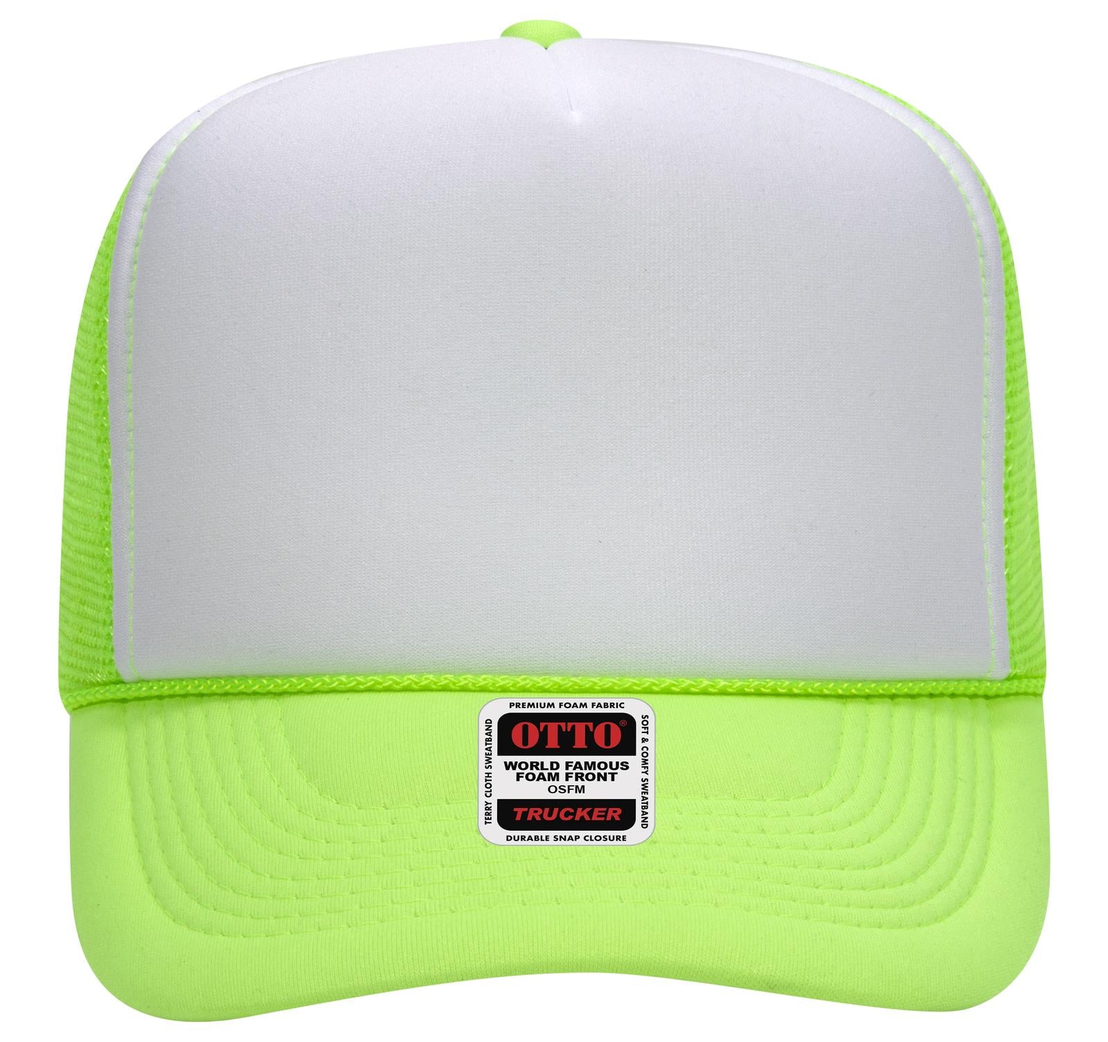 Right View of 881688 - N.Grn/Wht/N.Grn OTTO CAP 5 Panel High Crown Mesh Back Trucker Hat