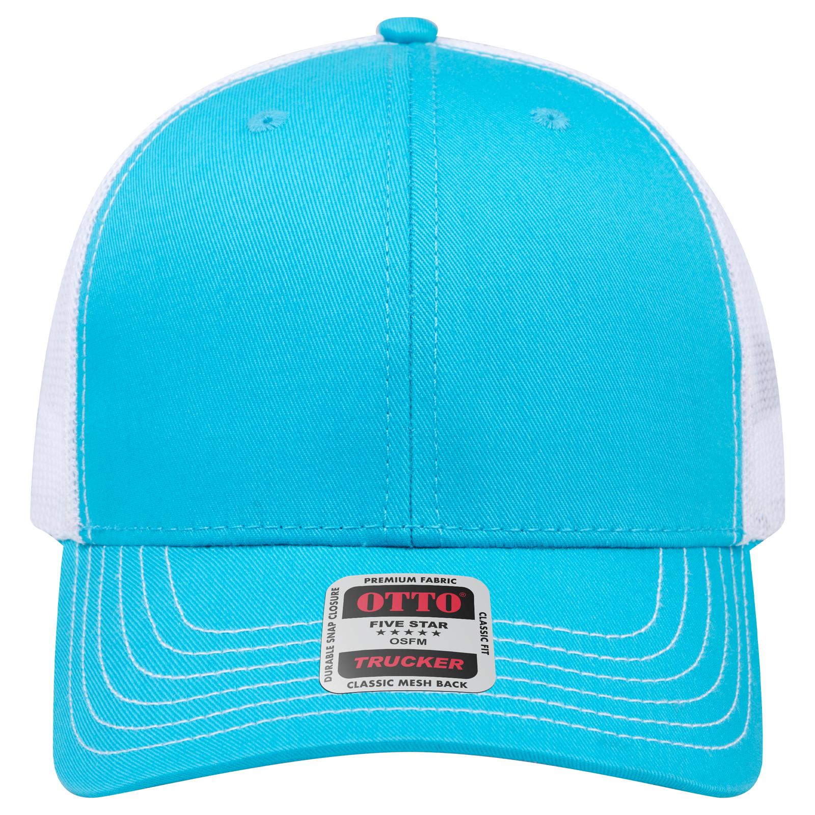 Right View of 979716 - Aqua/Aqua/Wht OTTO CAP 6 Panel Mid Profile Mesh Back Trucker Hat