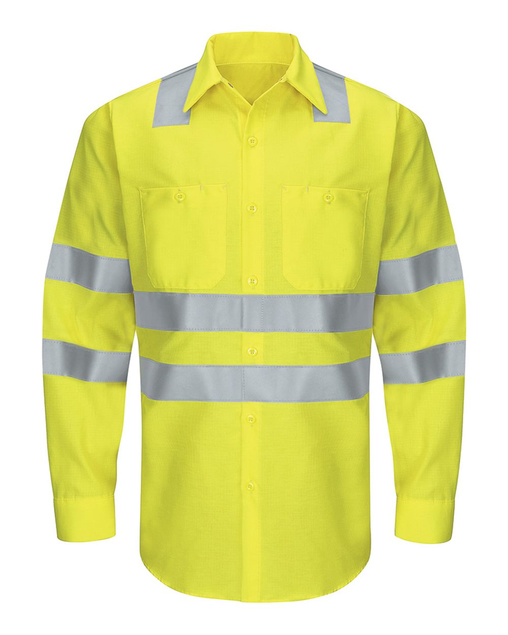 Front View of AB-Fluorescent Yellow/ Green Enhanced & Hi-Visibility Long Sleeve Work Shirt - SY14