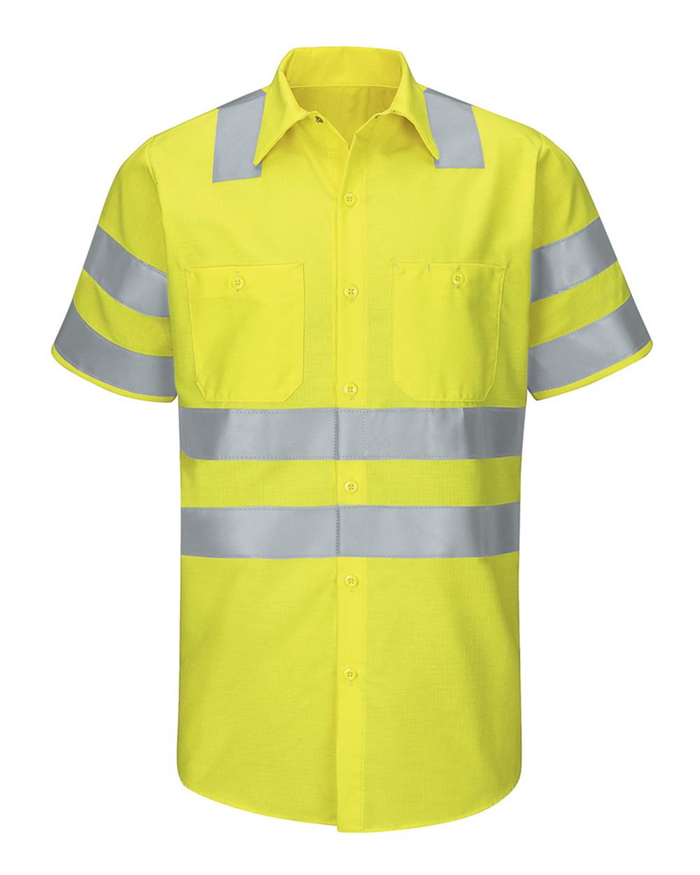Front View of AB-Fluorescent Yellow/ Green Enhanced &amp; Hi-Visibility Work Shirt - Tall Sizes - SY24T