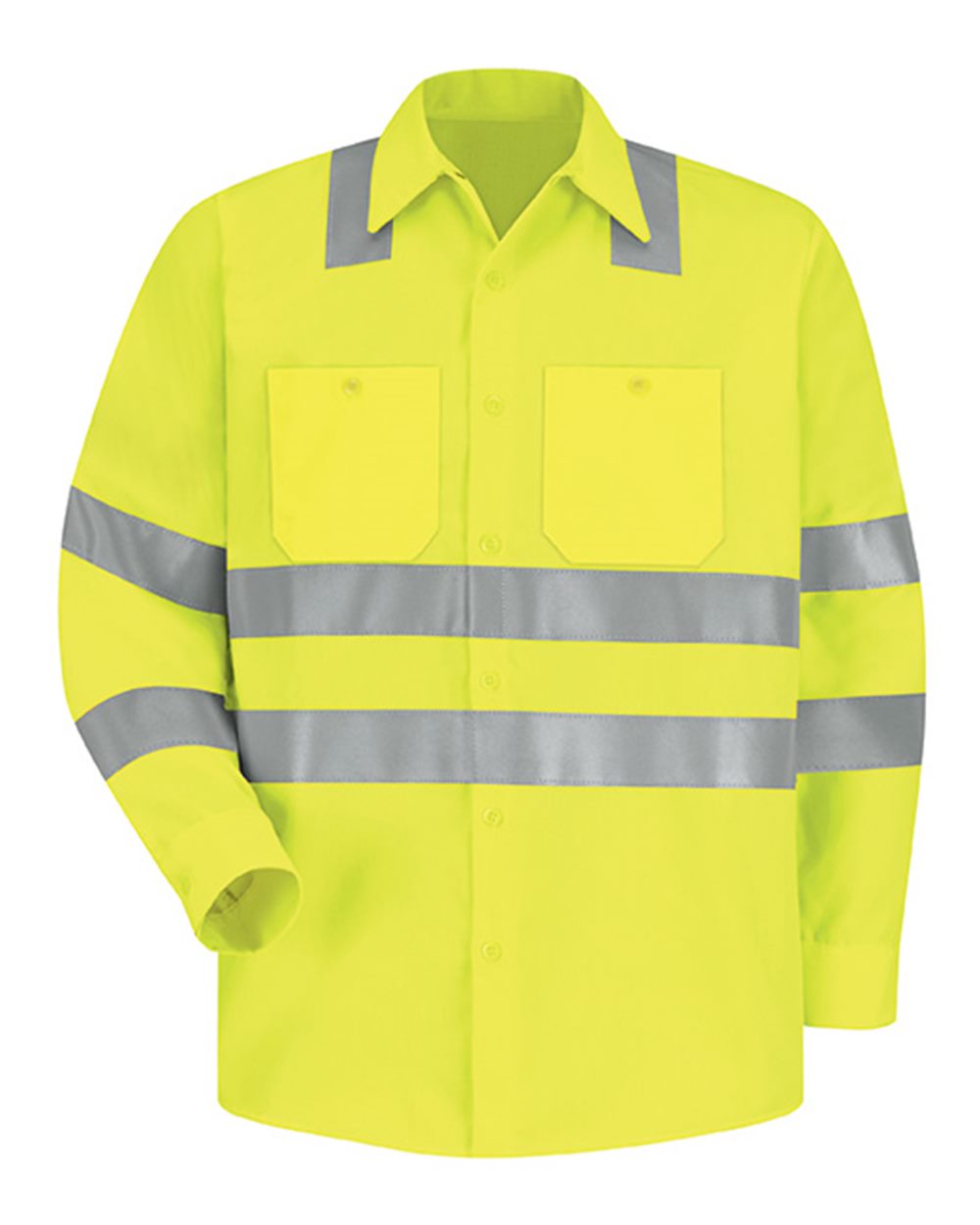 Front View of AB-Fluorescent Yellow/ Green High Visibility Safety Long Sleeve Work Shirt - SS14HV