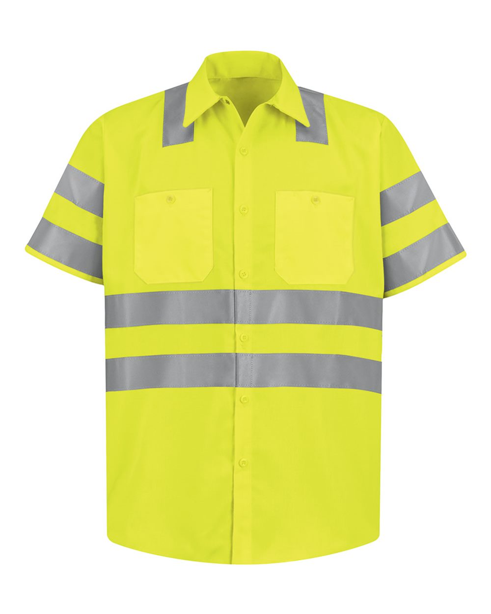 Front View of AB-Fluorescent Yellow/ Green High Visibility Safety Short Sleeve Work Shirt - Tall Sizes - SS24HVT