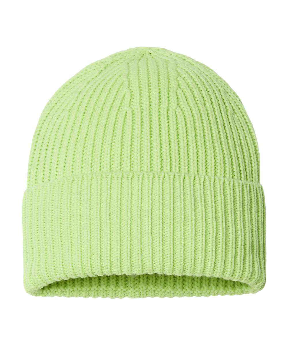 Front View of Acid Green Sustainable Chunky Rib Cuffed Beanie - OAK