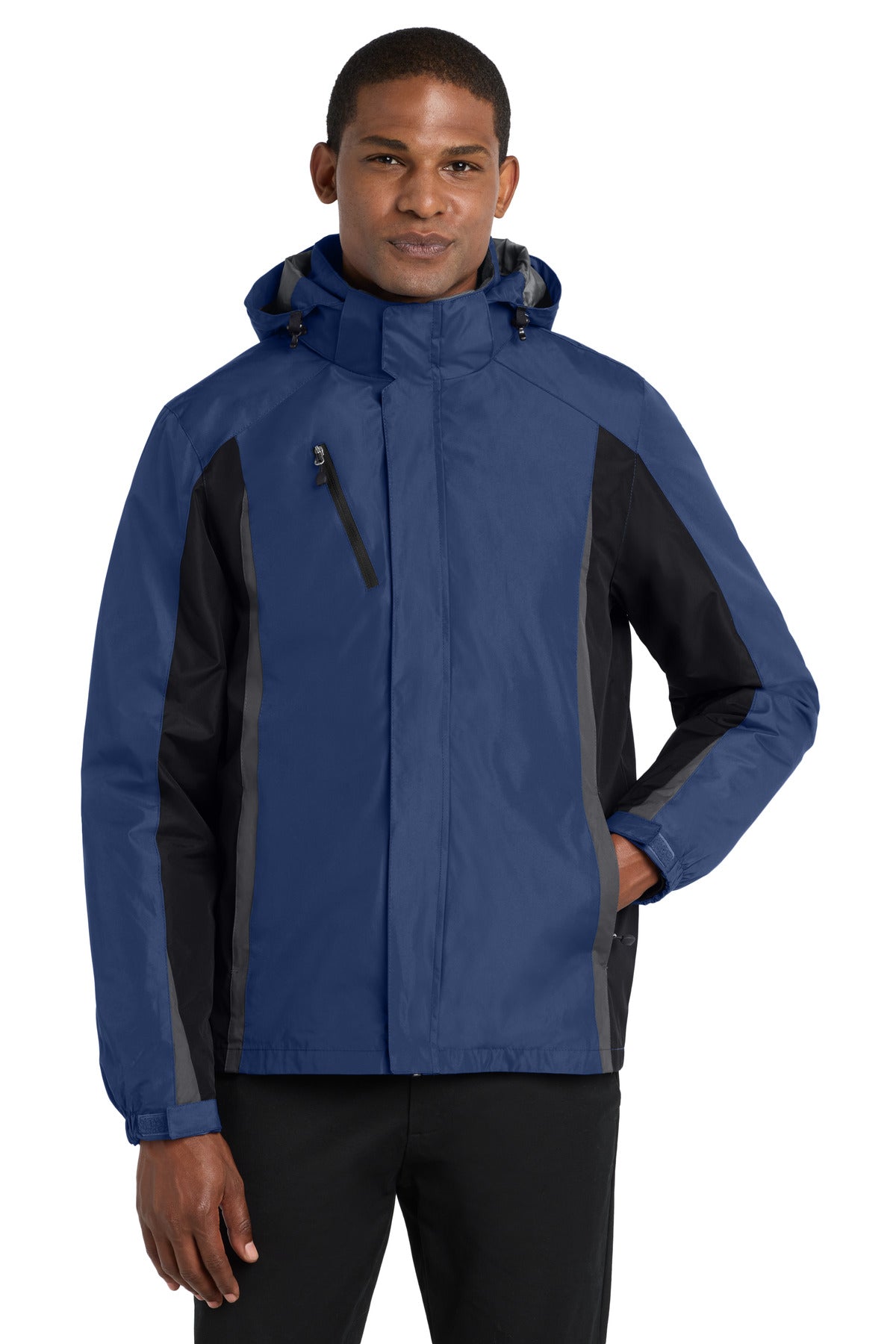 Front View of Ad Blu/Blk/Gry Port Authority Colorblock 3-in-1 Jacket. J321