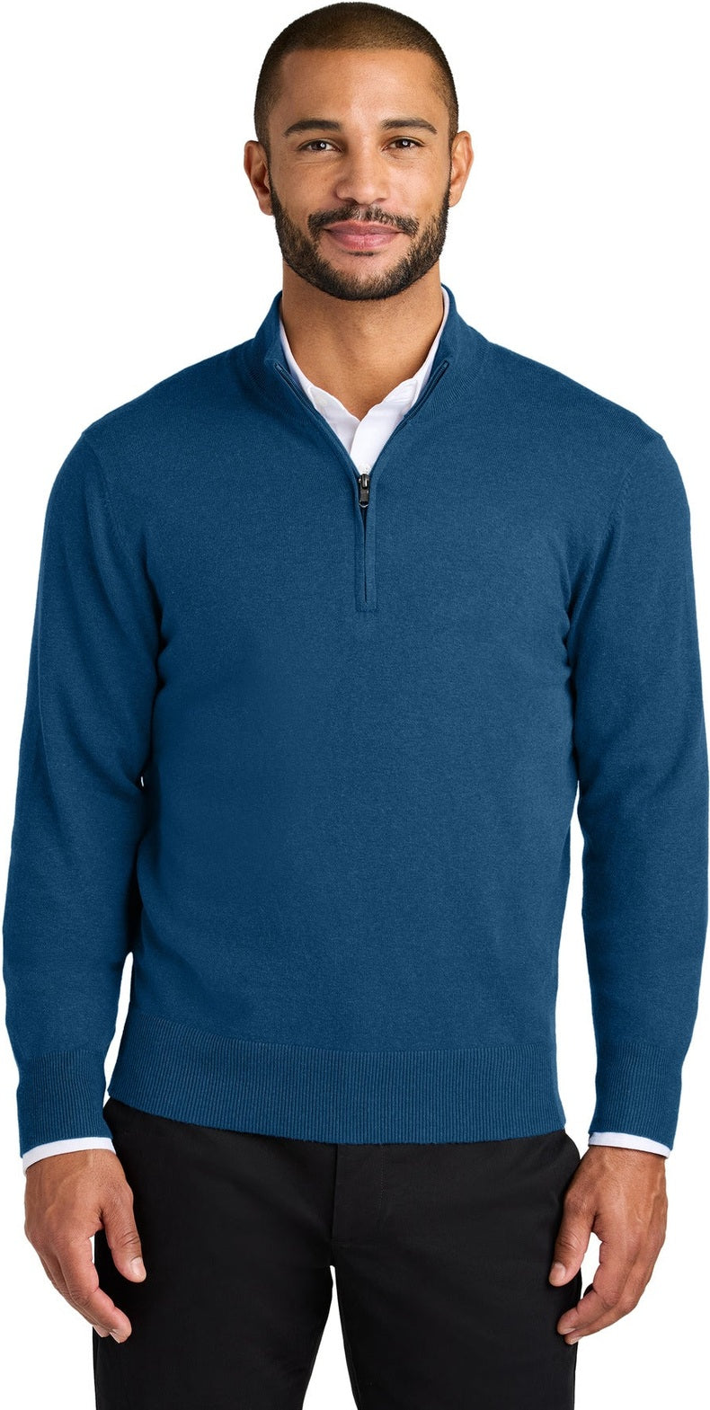 Front View of AegeanBlHt Port Authority Easy Care 1/4-Zip Sweater SW2900