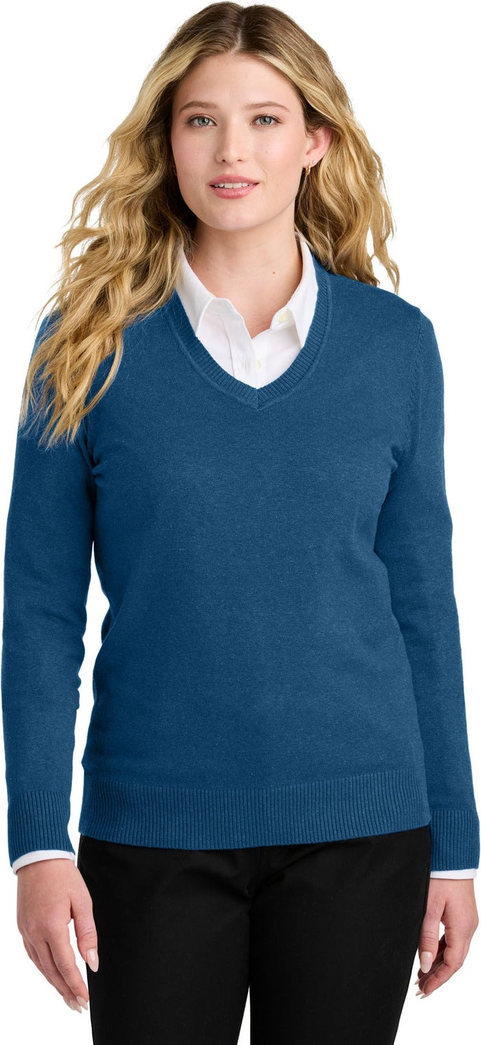 Front View of AegeanBlHt Port Authority Women's Easy Care V-Neck Sweater LSW2850