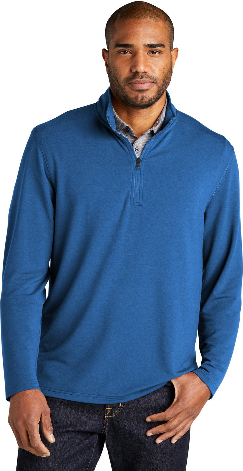Front View of AegeanBlue Port Authority Microterry 1/4-Zip Pullover K825