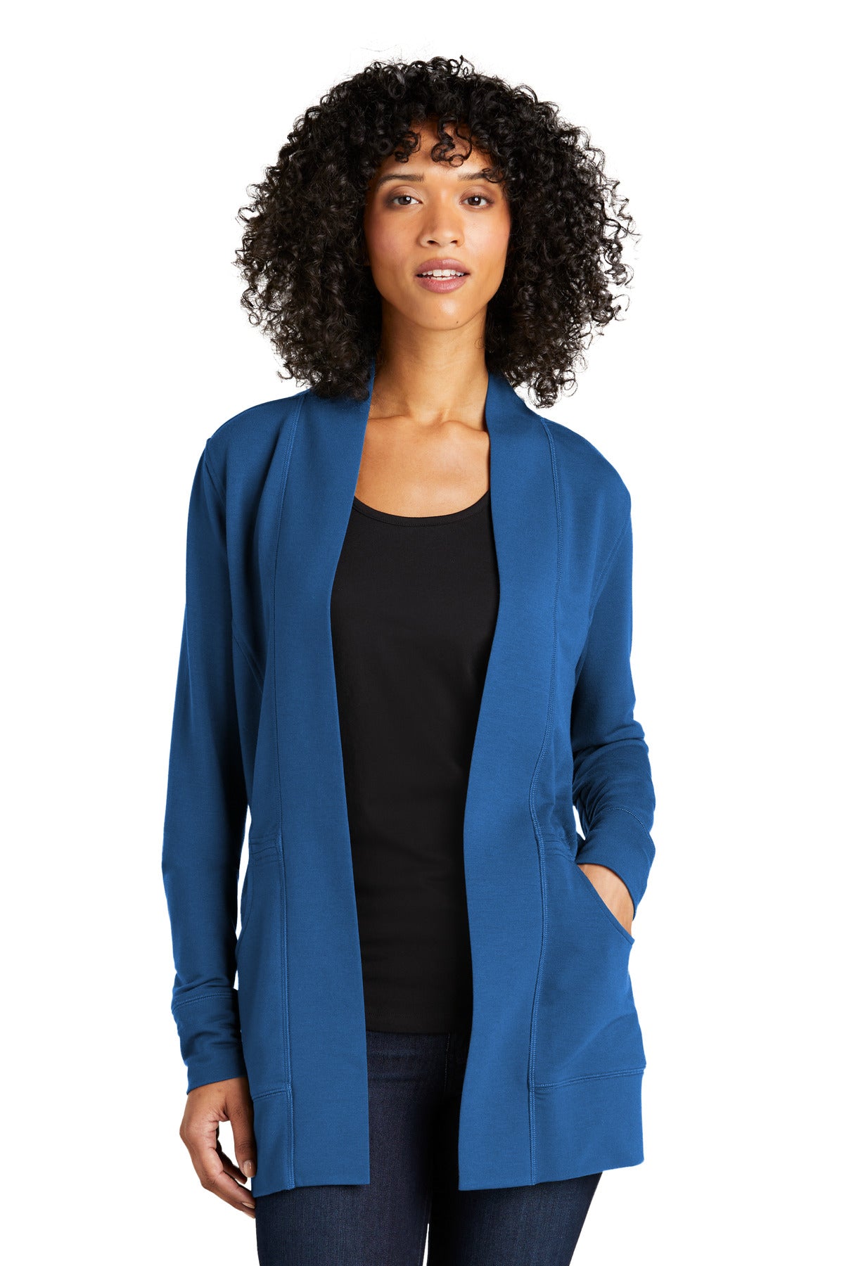 Front View of AegeanBlue Port Authority Women's Microterry Cardigan LK825