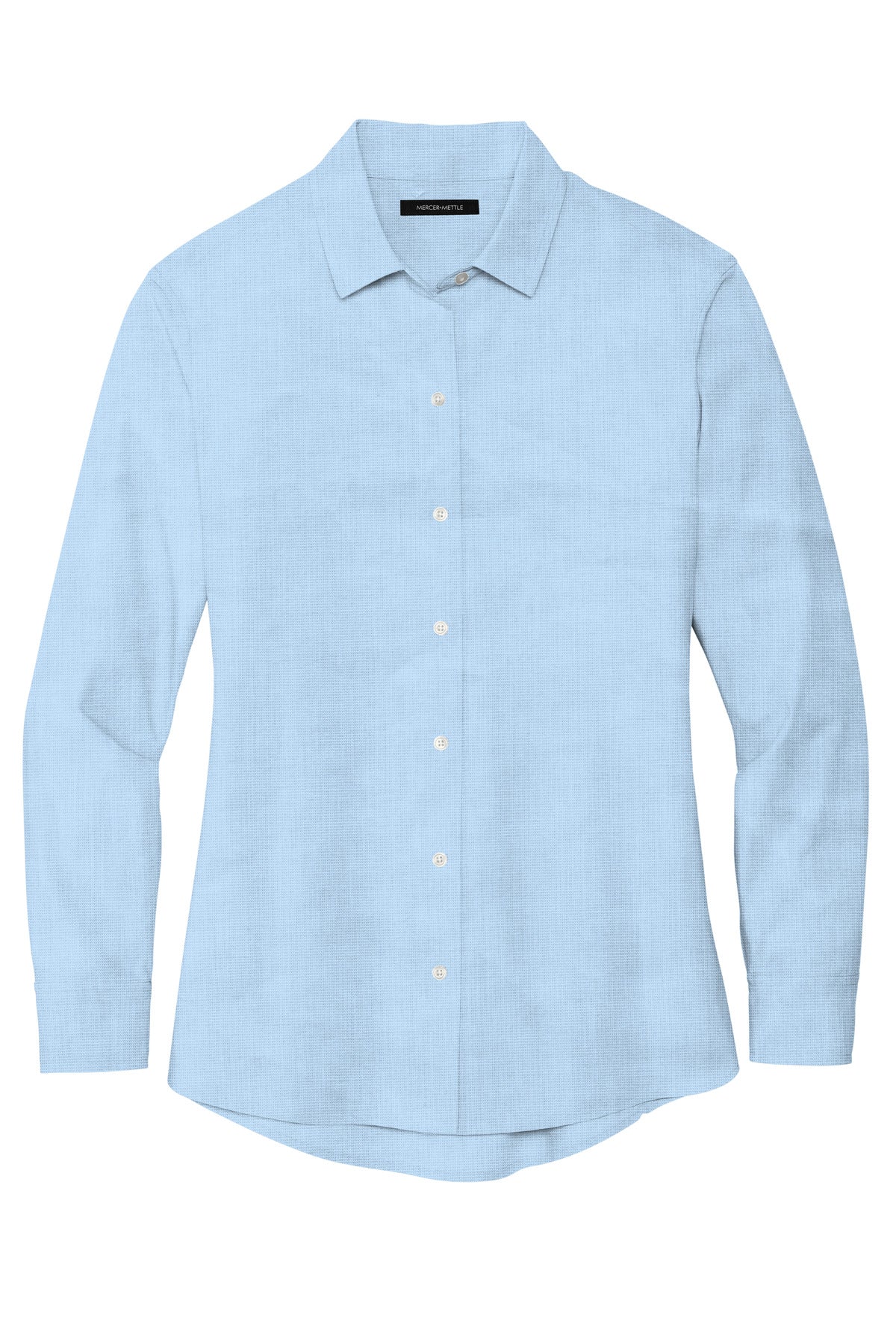 Front View of AirBlueEOE Mercer+Mettle Women's Long Sleeve Stretch Woven Shirt MM2001