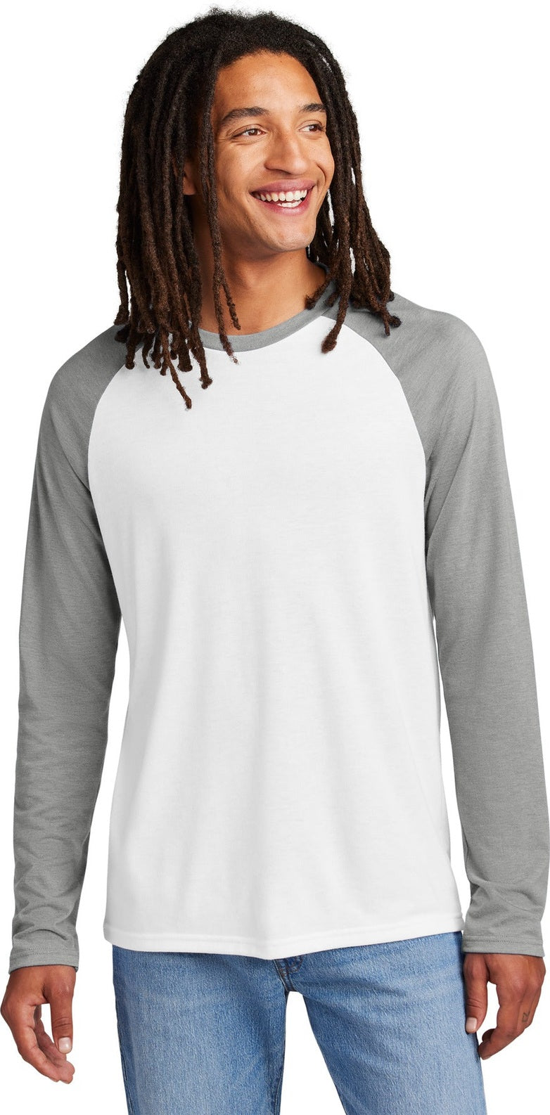 Front View of AlumGy/BtW Allmade Unisex Tri-Blend Long Sleeve Colorblock Raglan AL6009
