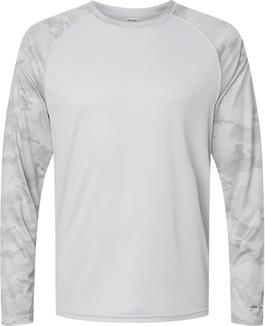 Front View of Aluminum Cayman Performance Camo Colorblocked Long Sleeve T-Shirt - 216