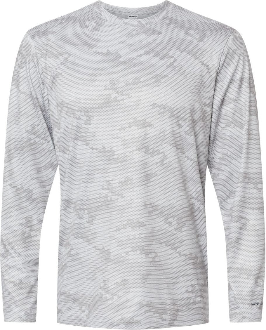 Front View of Aluminum Pompano Performance Camo Long Sleeve T-Shirt - 217