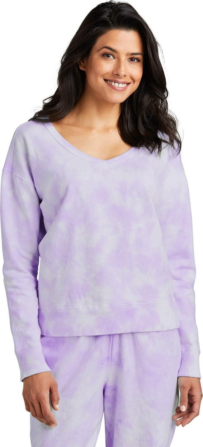 Front View of Amethyst Port & Co Women's Beach Wash Cloud Tie-Dye V-Neck Sweatshirt LPC140V