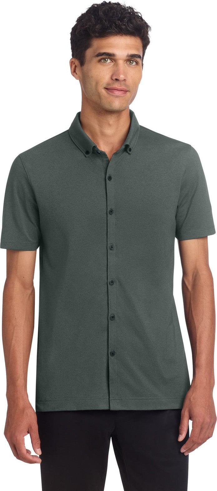 Front View of AnchorGrey Mercer+Mettle Stretch Pique Full-Button Polo MM1006