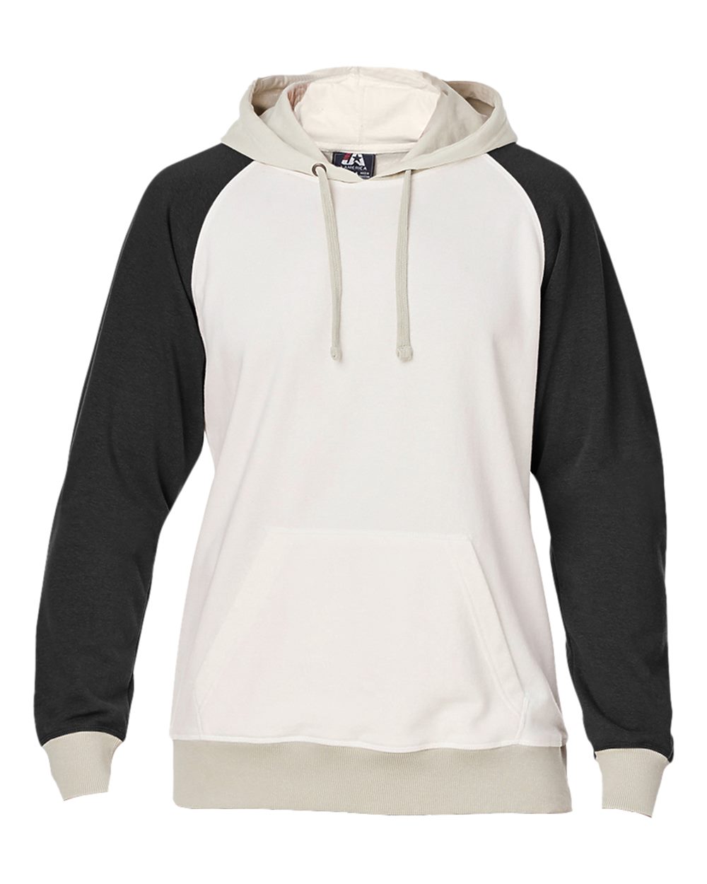 Front View of Antique White/ Black Vintage Tricolor Hooded Sweatshirt - 8886