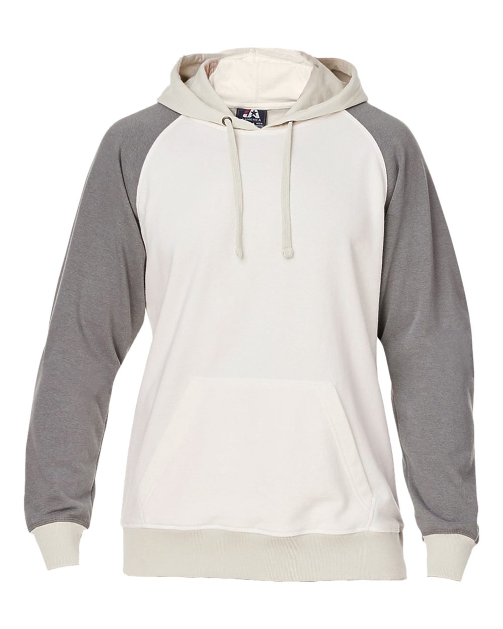 Front View of Antique White/ Smoke Vintage Tricolor Hooded Sweatshirt - 8886