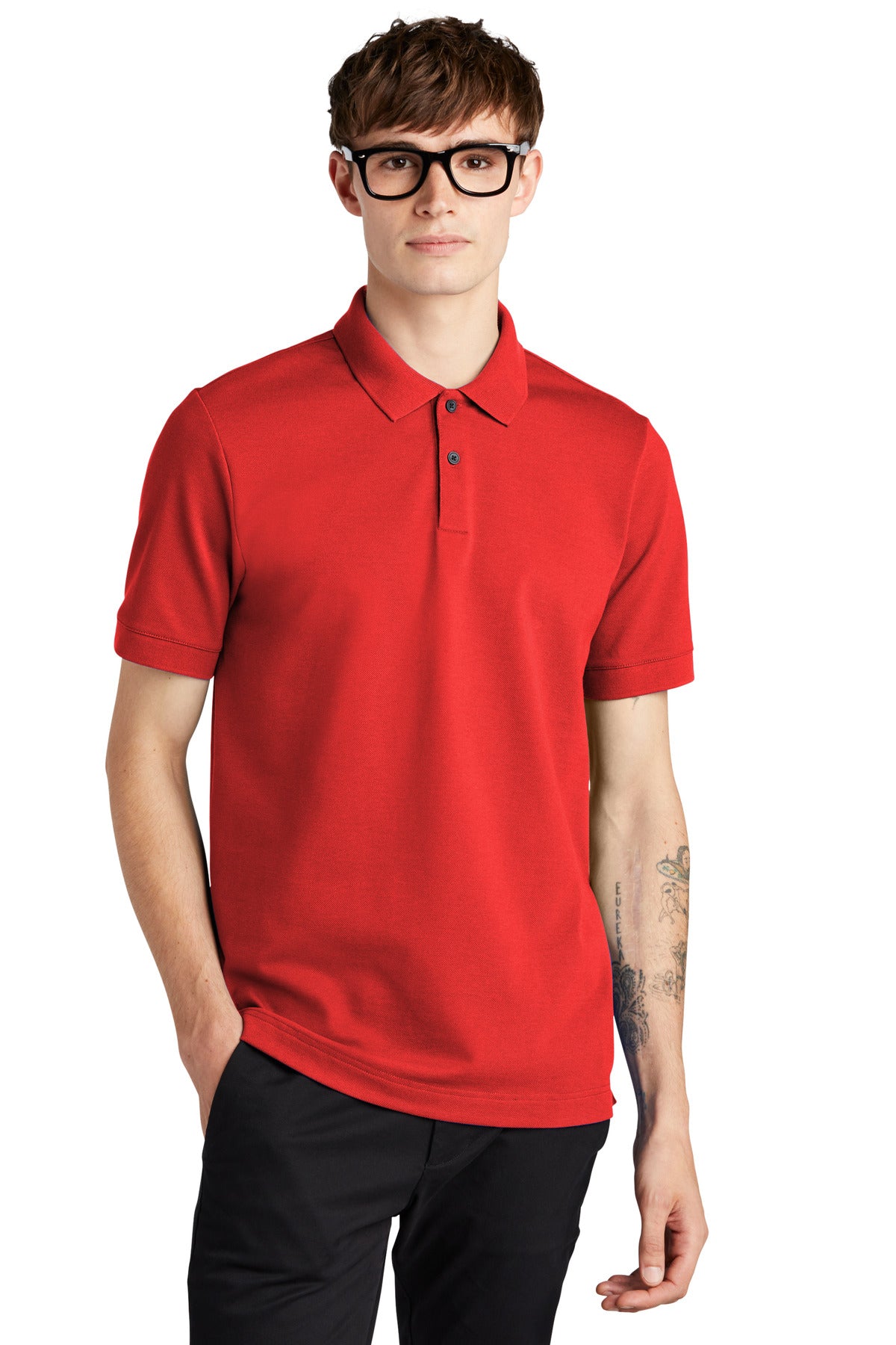 Front View of AppleRed Mercer+Mettle Stretch Heavyweight Pique Polo MM1000