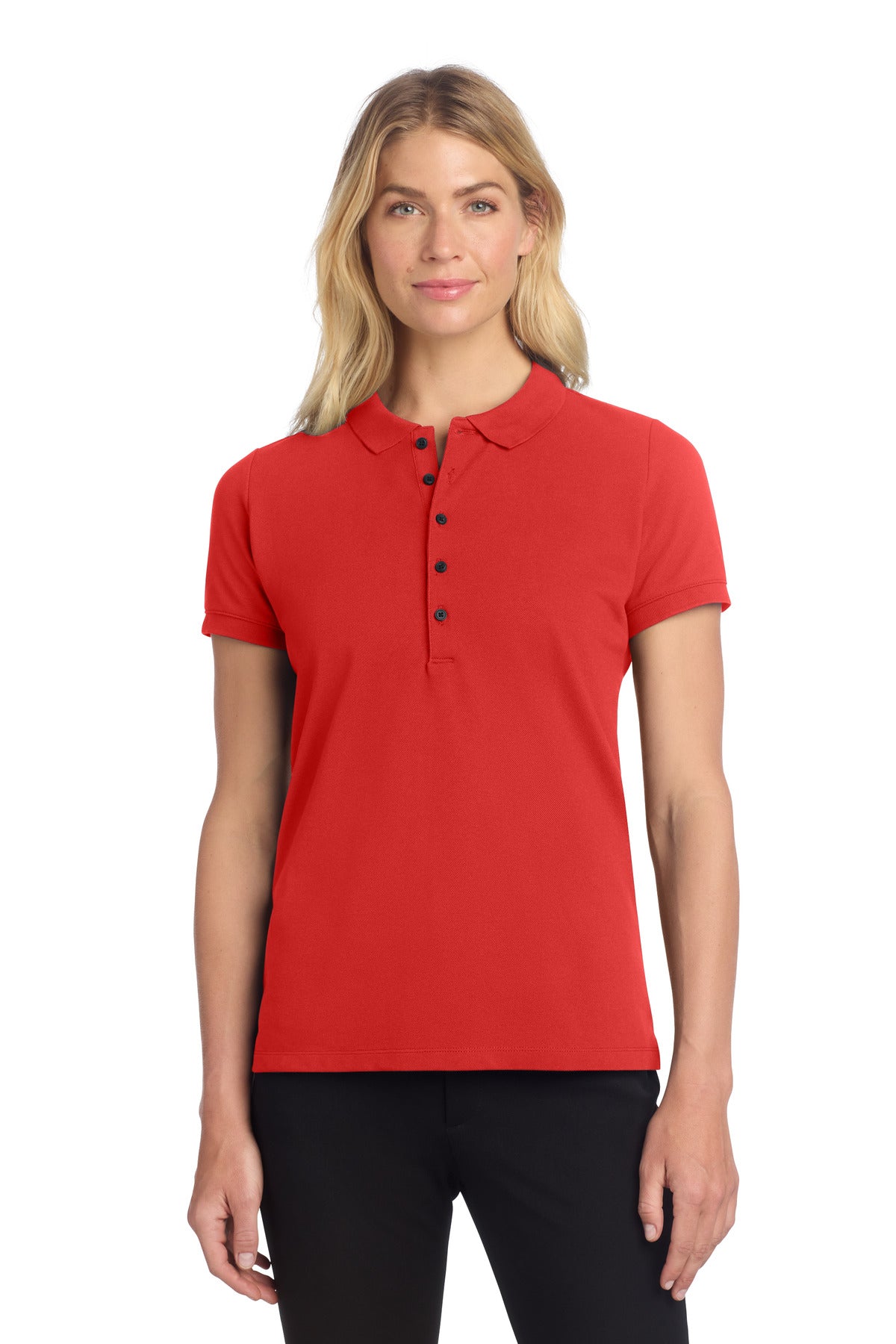 Front View of AppleRed Mercer+Mettle Women's Stretch Heavyweight Pique Polo MM1001