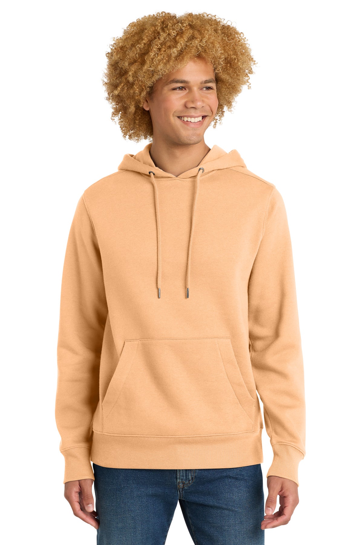 Front View of Apricot District Perfect Weight Fleece Hoodie DT1101