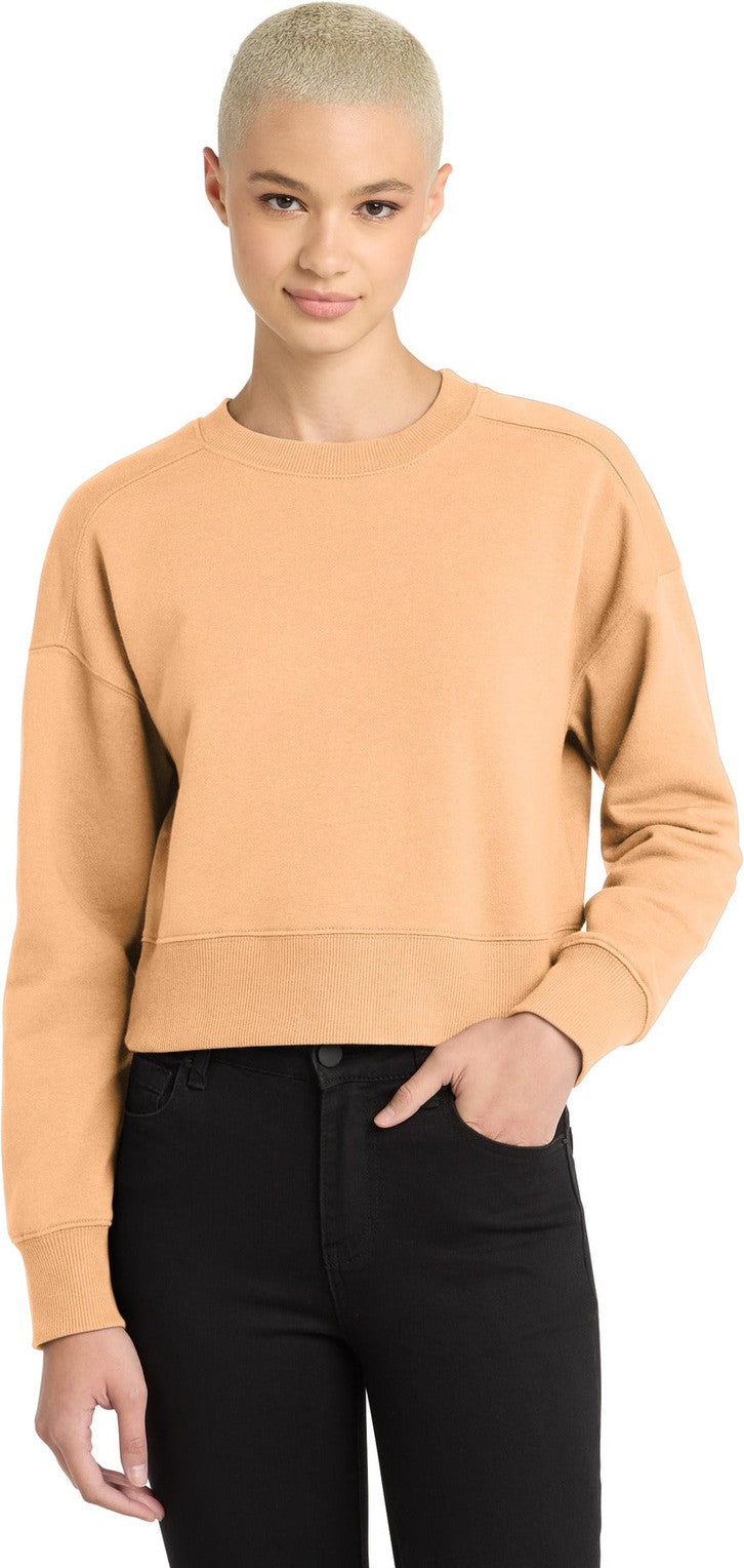 Front View of Apricot District Women's Perfect Weight Fleece Cropped Crew DT1105