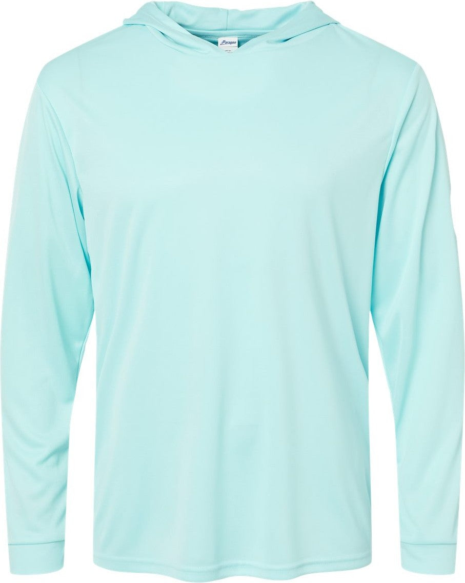 Front View of Aqua Blue Bahama Performance Hooded Long Sleeve T-Shirt - 220