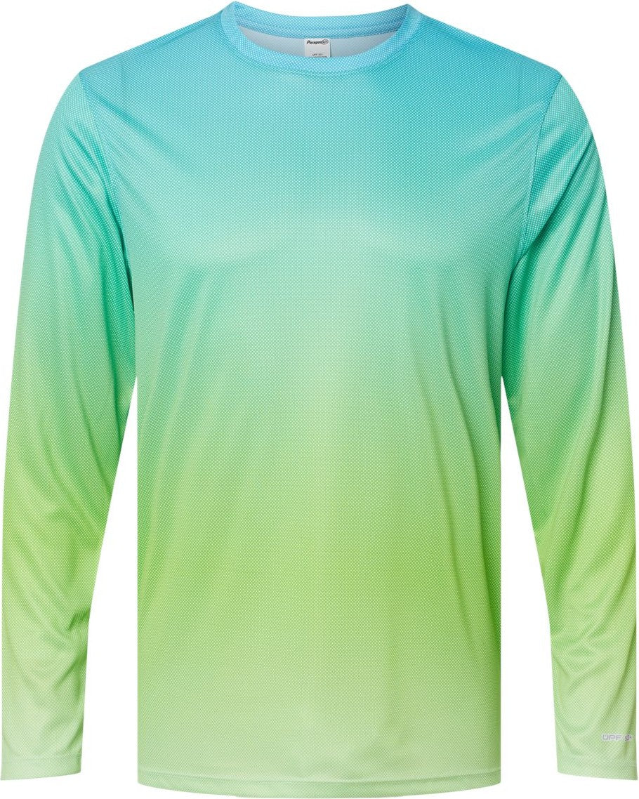 Front View of Aqua Blue/ Light Lime Barbados Performance Pin Dot Long Sleeve T-Shirt - 225