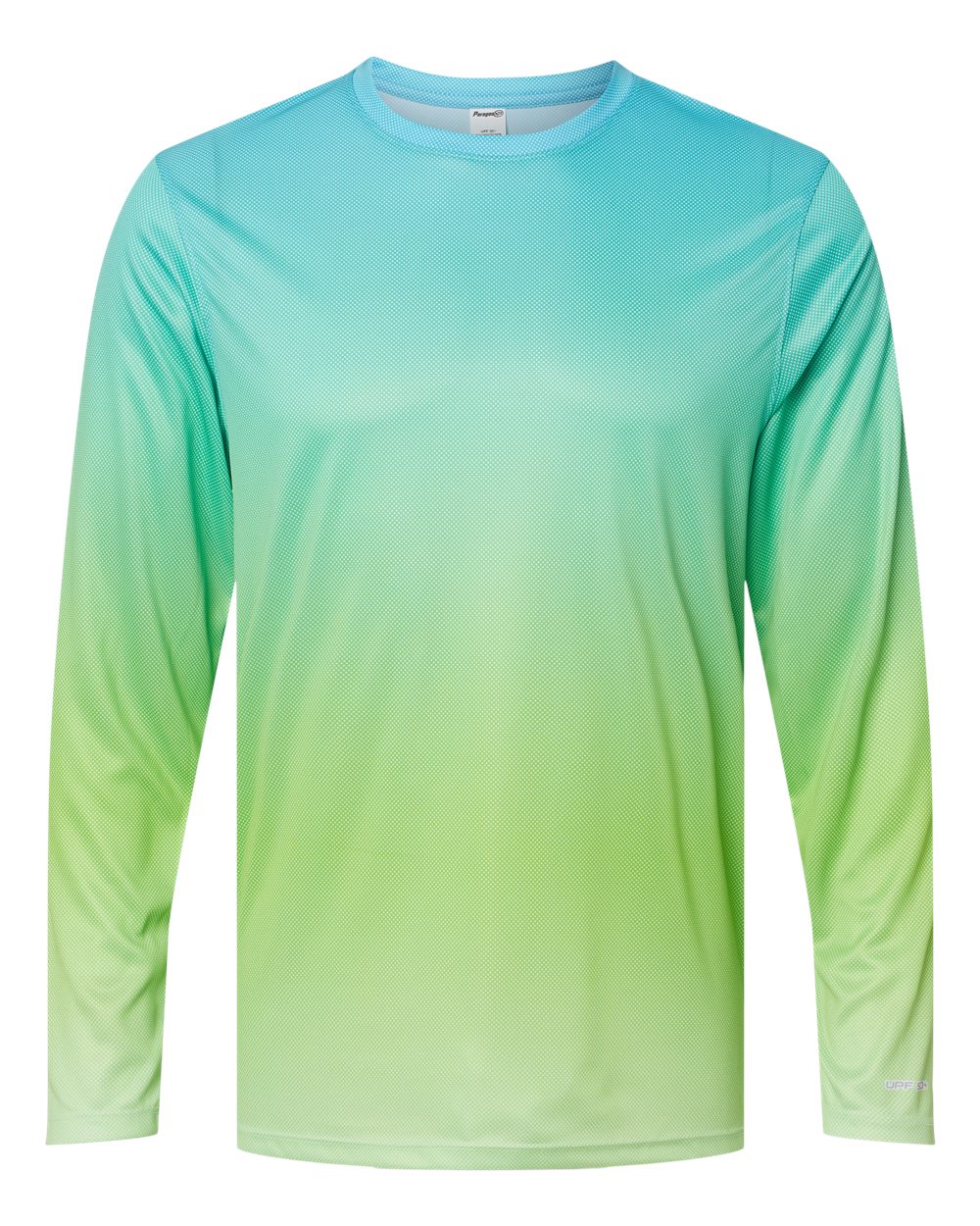 Front View of Aqua Blue/ Light Lime Barbados Performance Pin Dot Long Sleeve T-Shirt - 225