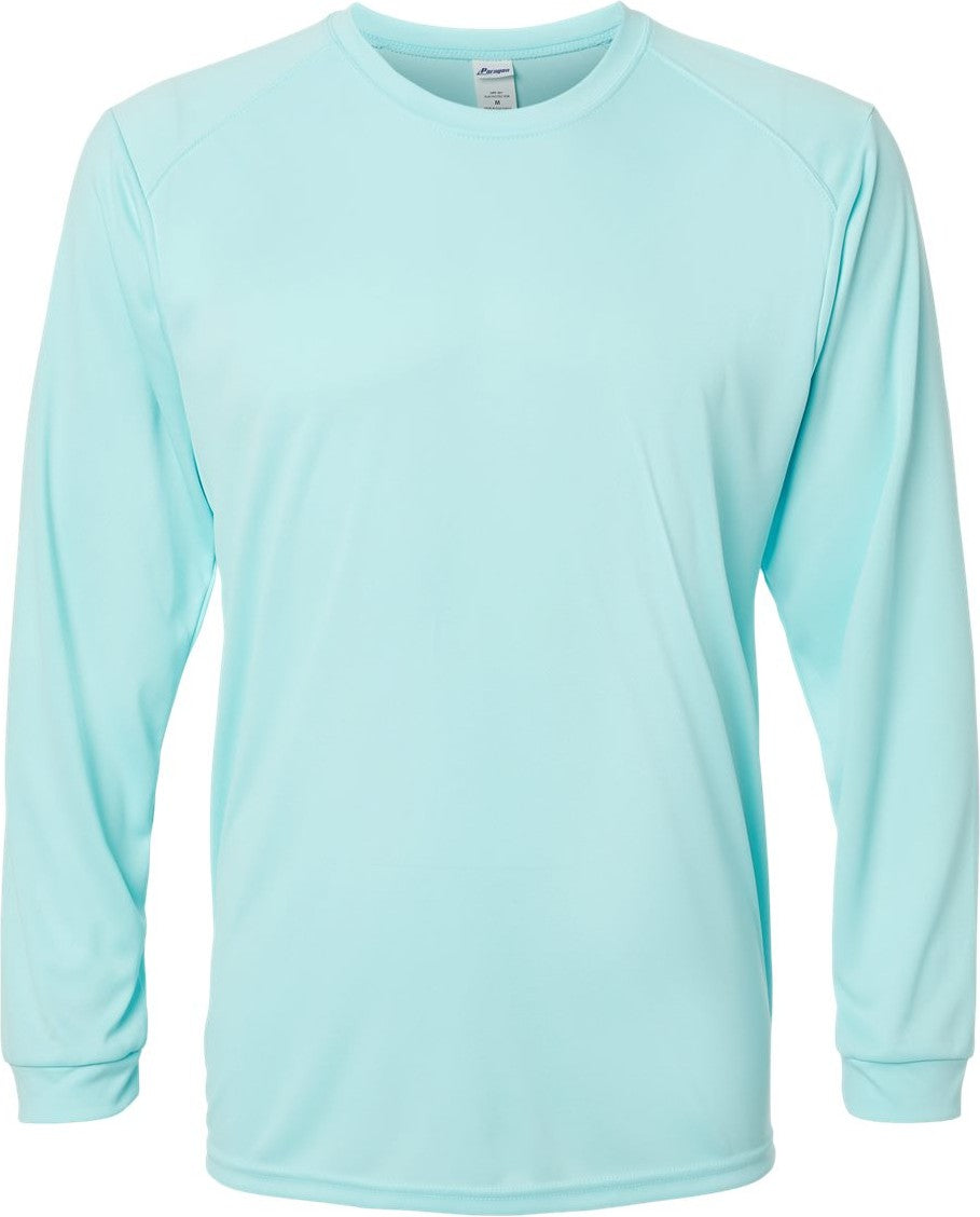 Front View of Aqua Blue Long Islander Performance Long Sleeve T-Shirt - 210