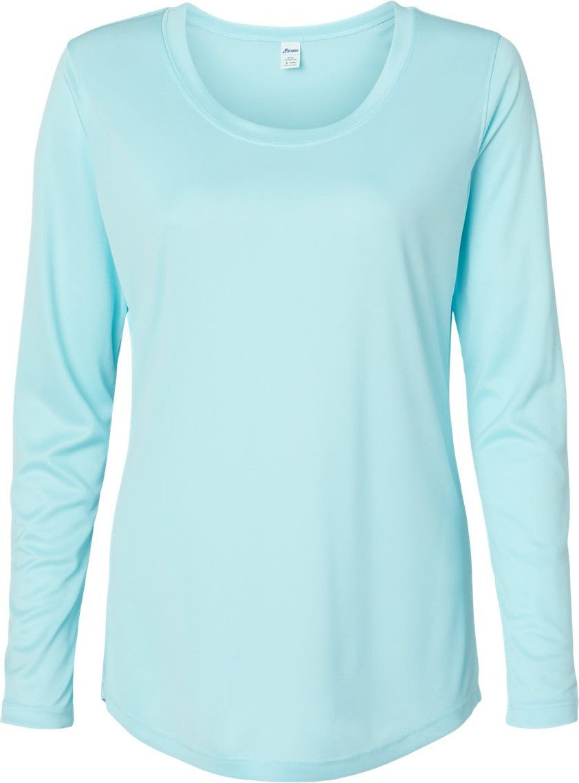 Front View of Aqua Blue Women's Long Islander Performance Long Sleeve T-Shirt - 214
