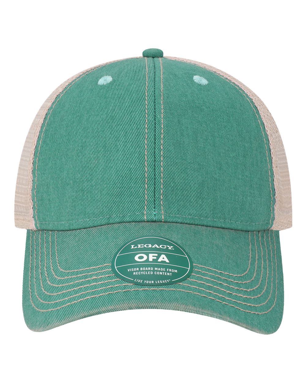 Front View of Aqua/ Khaki Old Favorite Trucker Cap - OFA