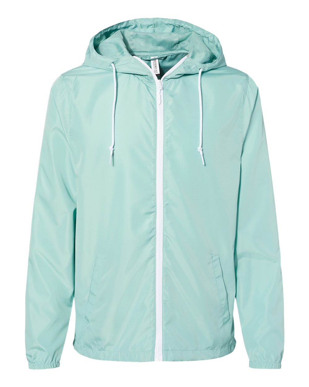 Front View of Aqua/ White Zipper Lightweight Windbreaker Full-Zip Jacket - EXP54LWZ