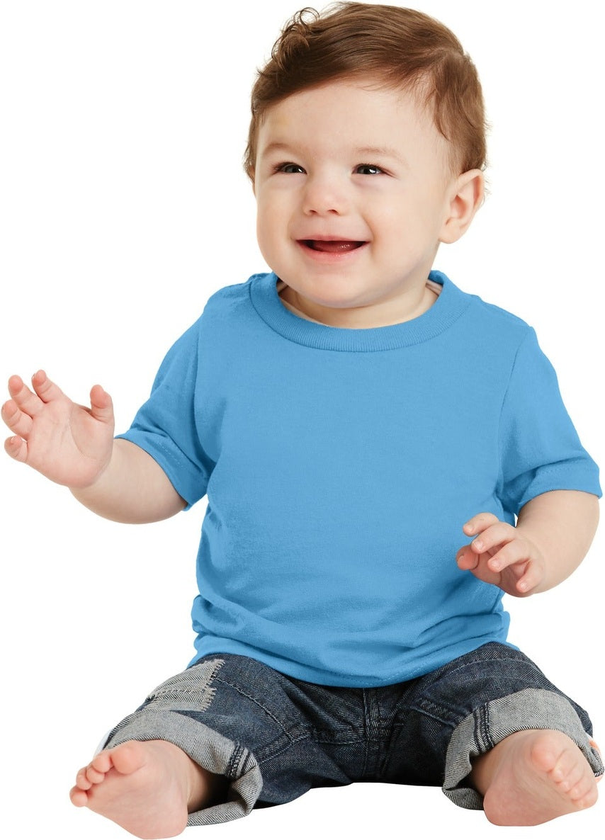 Front View of Aquatic Blue Port & Co Infant Core Cotton Tee. CAR54I
