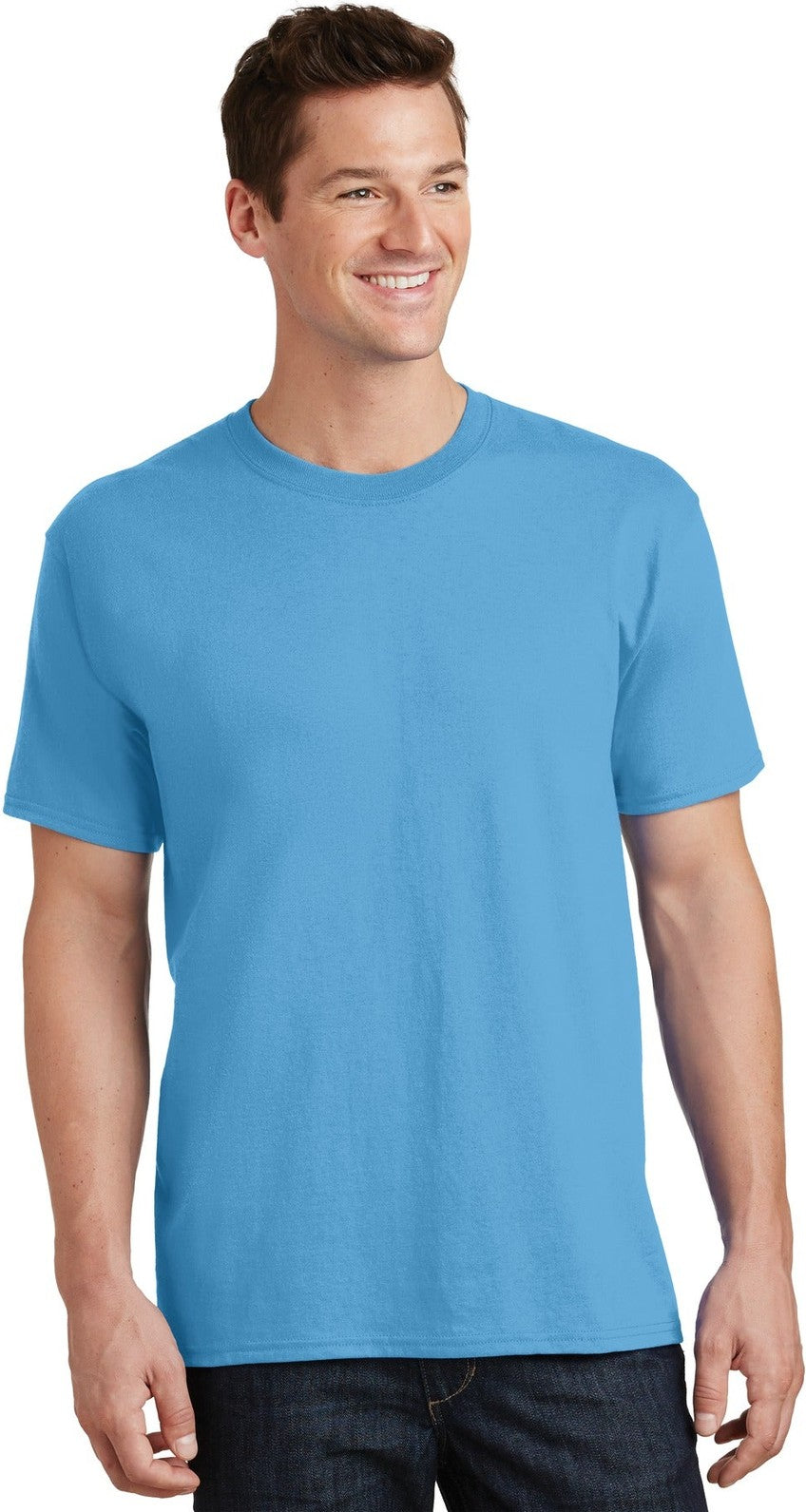 Front View of Aquatic Blue Port & Co Tall Core Cotton Tee PC54T