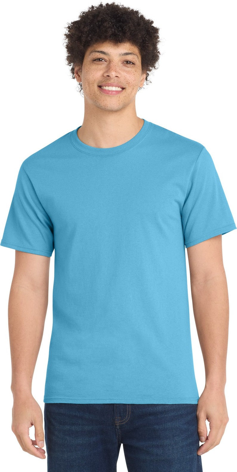 Front View of Aquatic Blue Port & Co Tall Essential Tee. PC61T