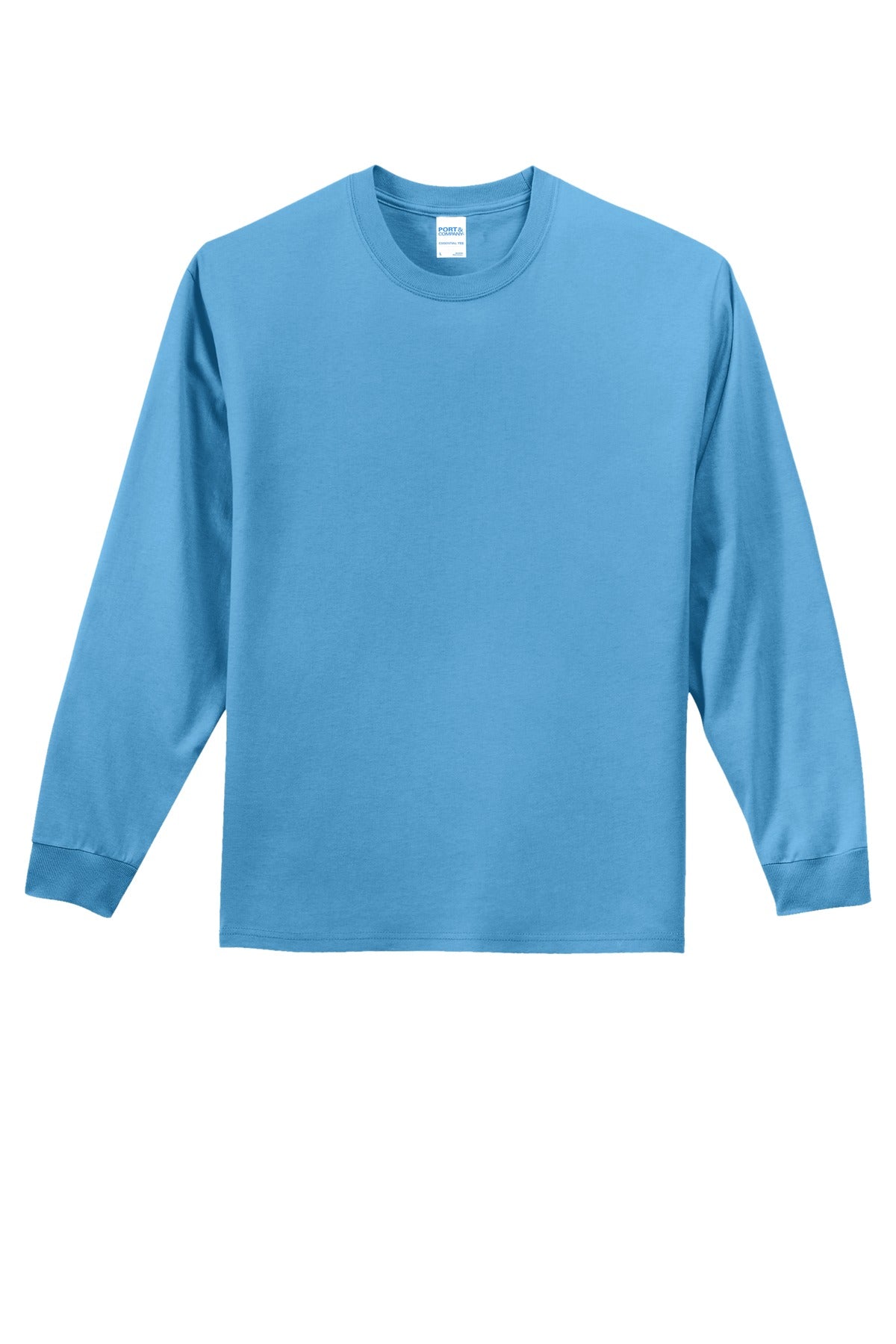 Front View of Aquatic Blue Port & Co Tall Long Sleeve Essential Tee. PC61LST
