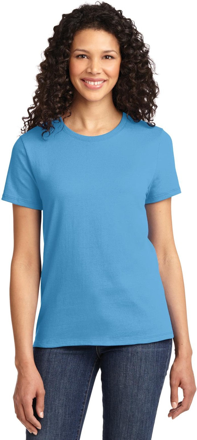 Front View of Aquatic Blue Port & Co Women's Essential Tee. LPC61