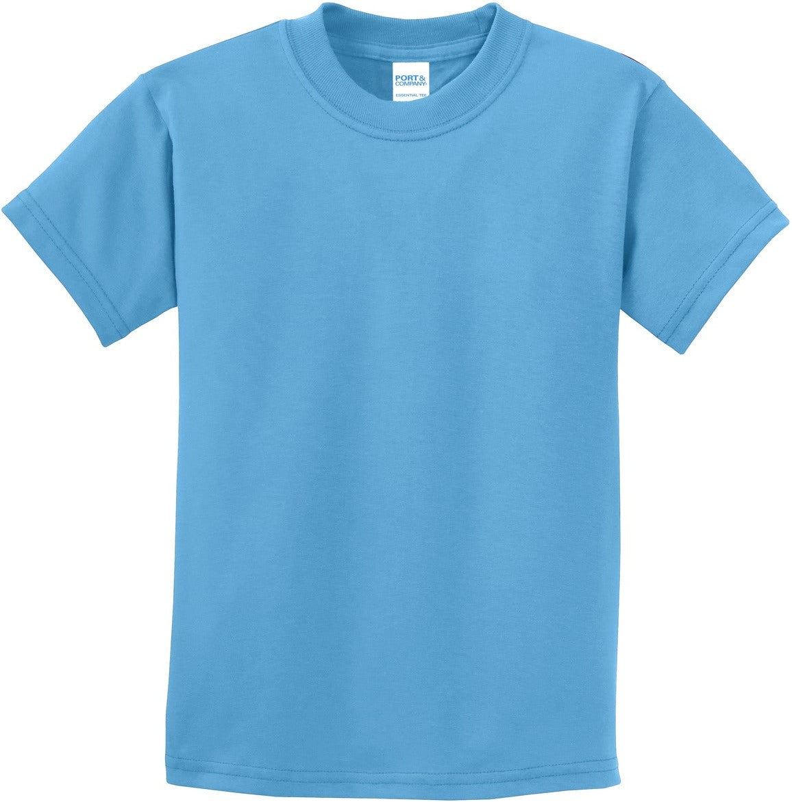 Front View of Aquatic Blue Port & Co Youth Essential Tee. PC61Y