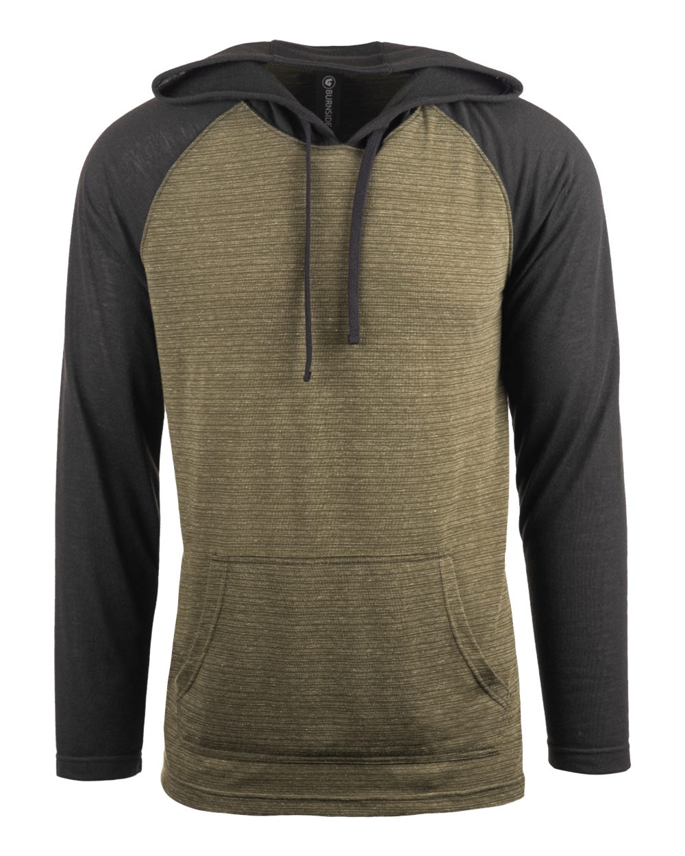 Front View of Army/ Black Yarn-Dyed Hooded Raglan T-Shirt - 8127