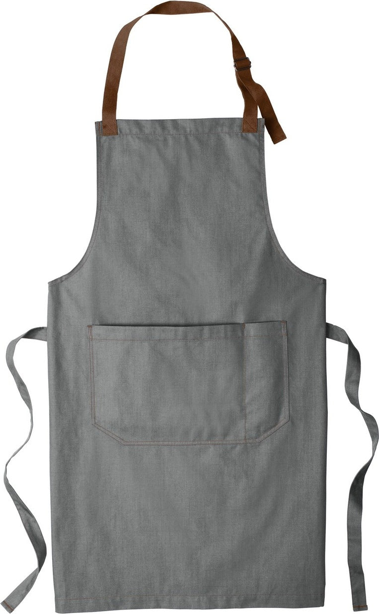 Front View of Ash Grey Port Authority Market Full-Length Bib Apron. A800