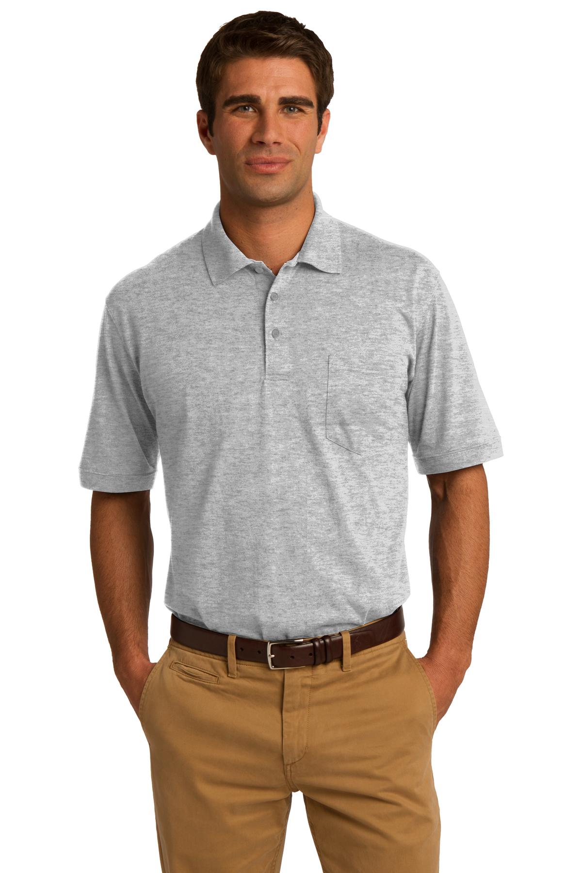 Front View of Ash Port & Co Core Blend Jersey Knit Pocket Polo. KP55P