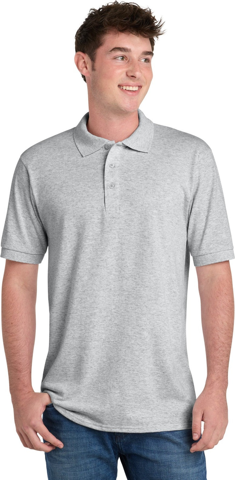 Front View of Ash Port & Co Core Blend Jersey Knit Polo. KP55