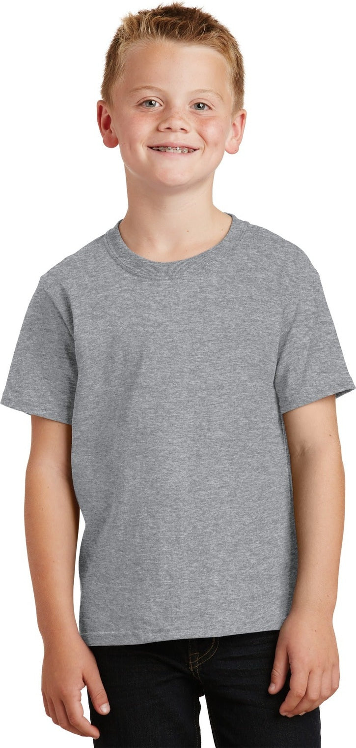 Front View of Ath Heather Port & Co Youth Core Cotton Tee. PC54Y
