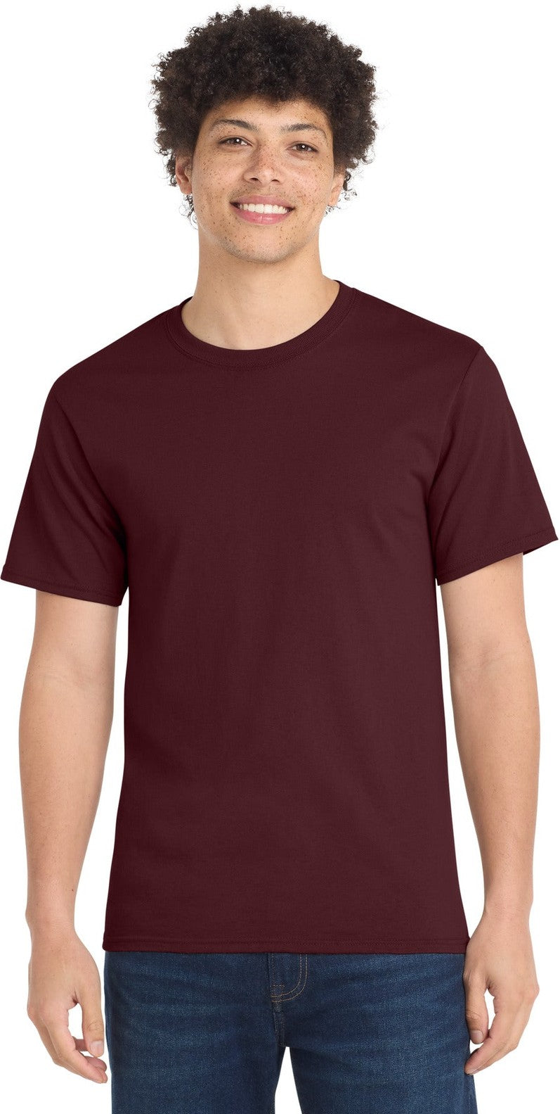 Front View of Ath Maroon Port & Co Tall Essential Tee. PC61T