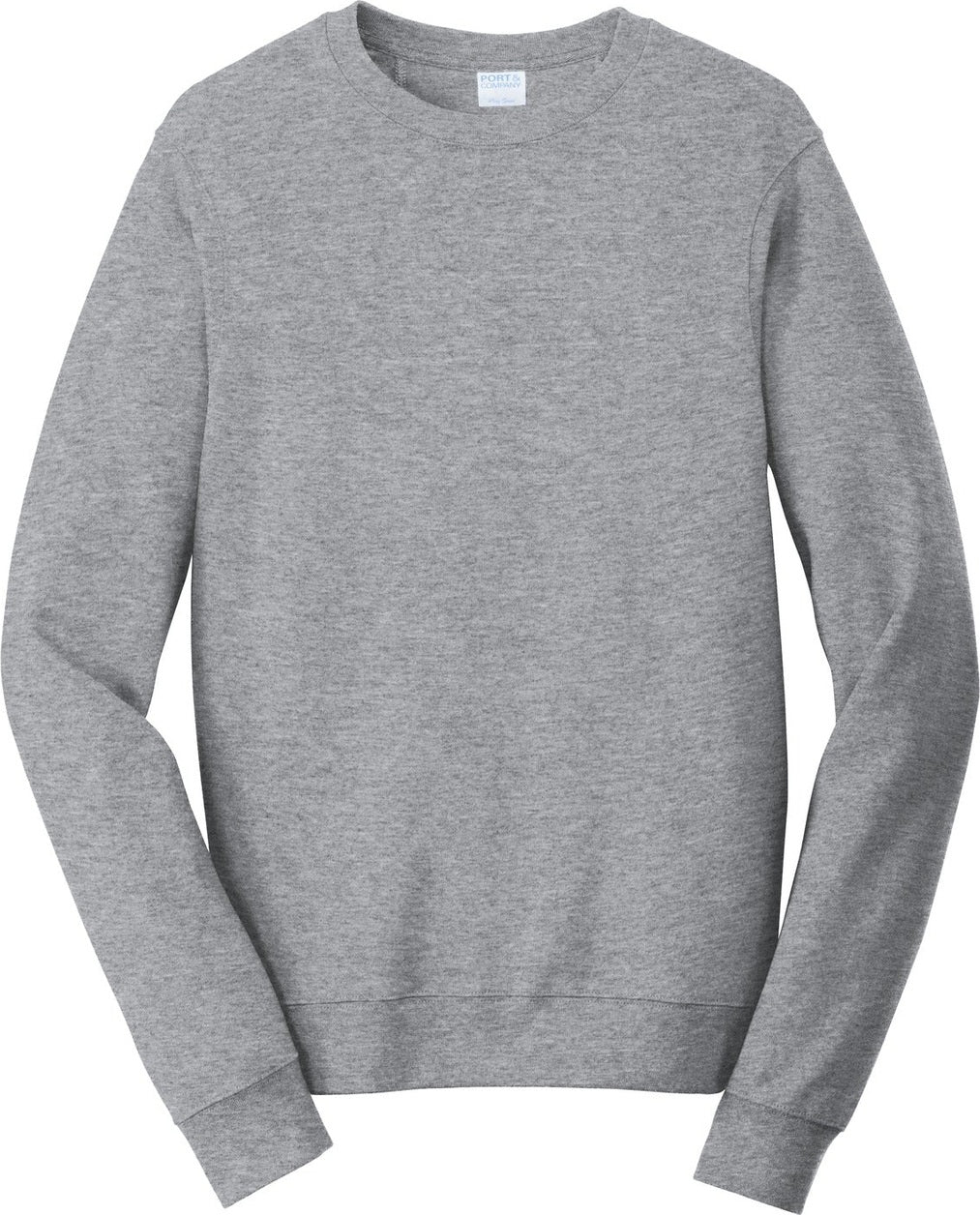 Front View of Athl Heather Port & Co Fan Favorite Fleece Crewneck Sweatshirt. PC850