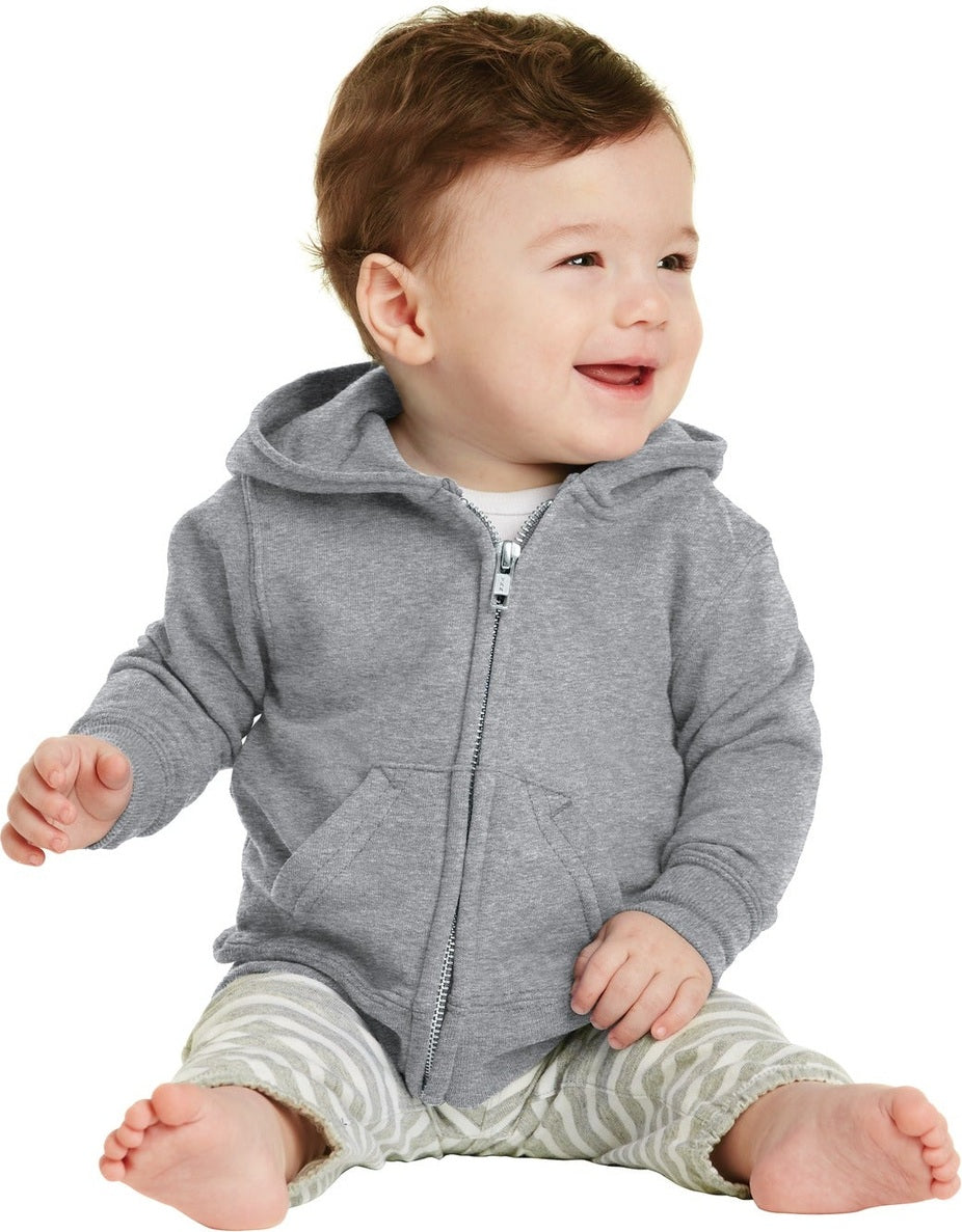 Front View of Athl Heather Port & Co Infant Core Fleece Full-Zip Hooded Sweatshirt. CAR78IZH