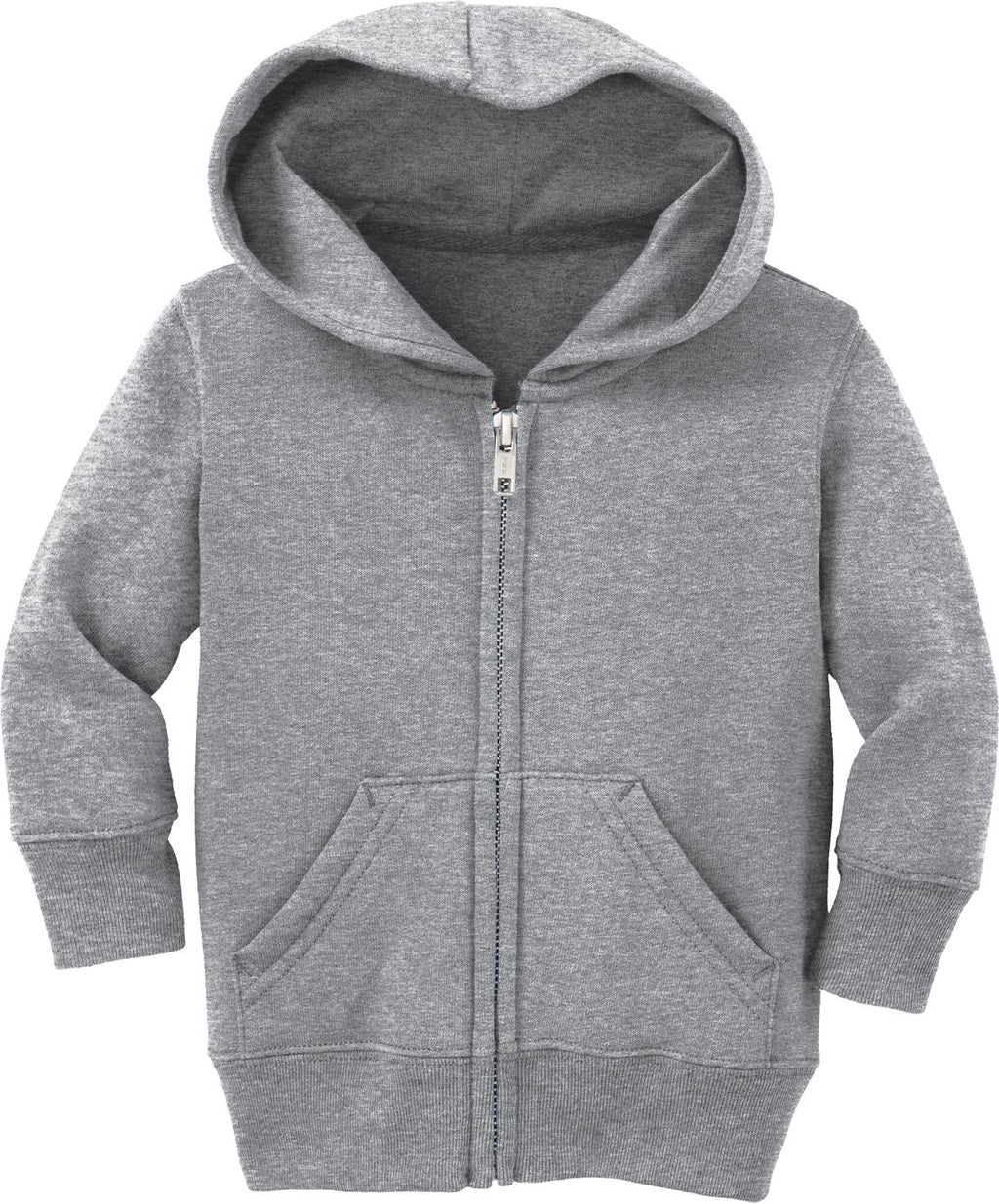 Front View of Athl Heather Port & Co Infant Core Fleece Full-Zip Hooded Sweatshirt. CAR78IZH