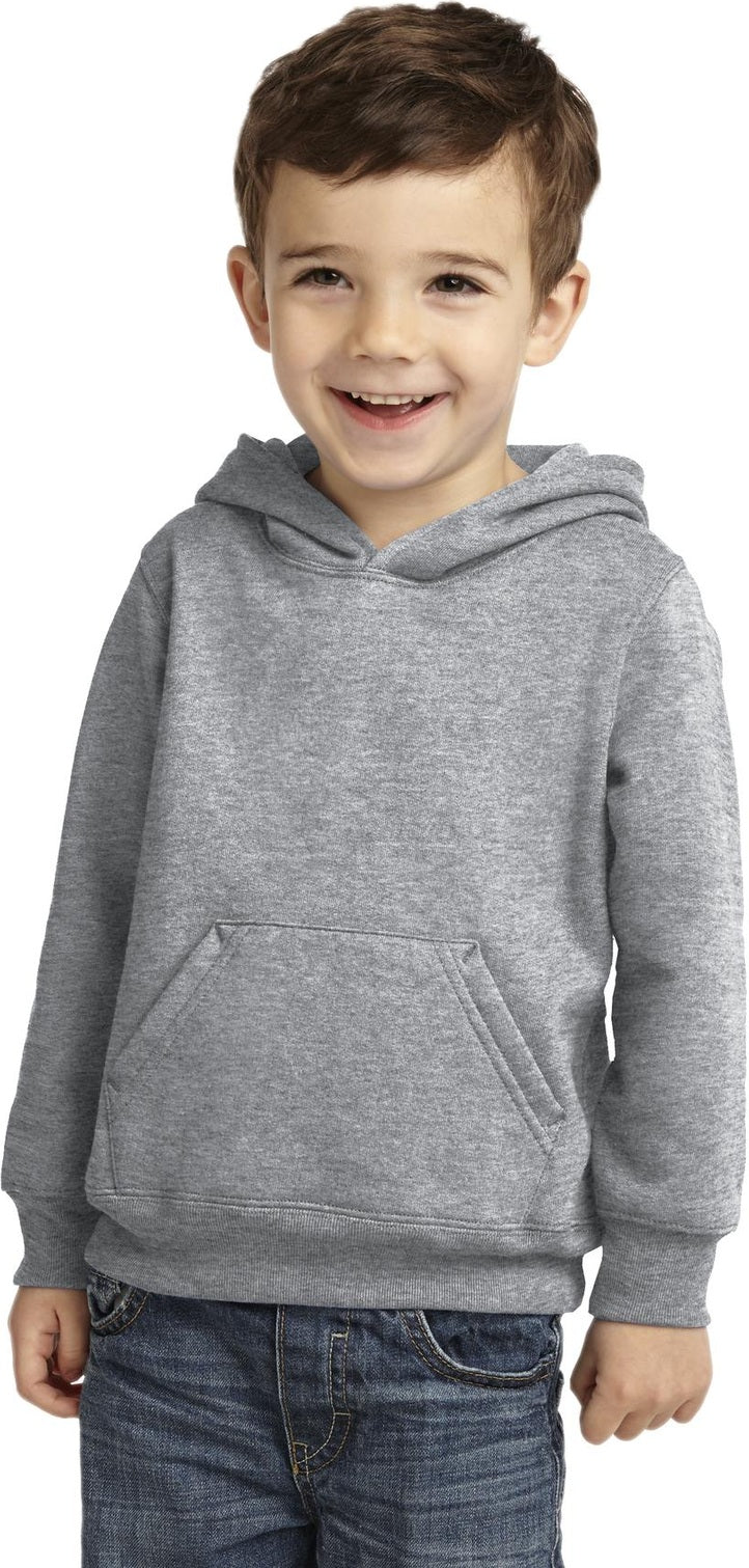 Front View of Athl Heather Port & Co Toddler Core Fleece Pullover Hooded Sweatshirt. CAR78TH