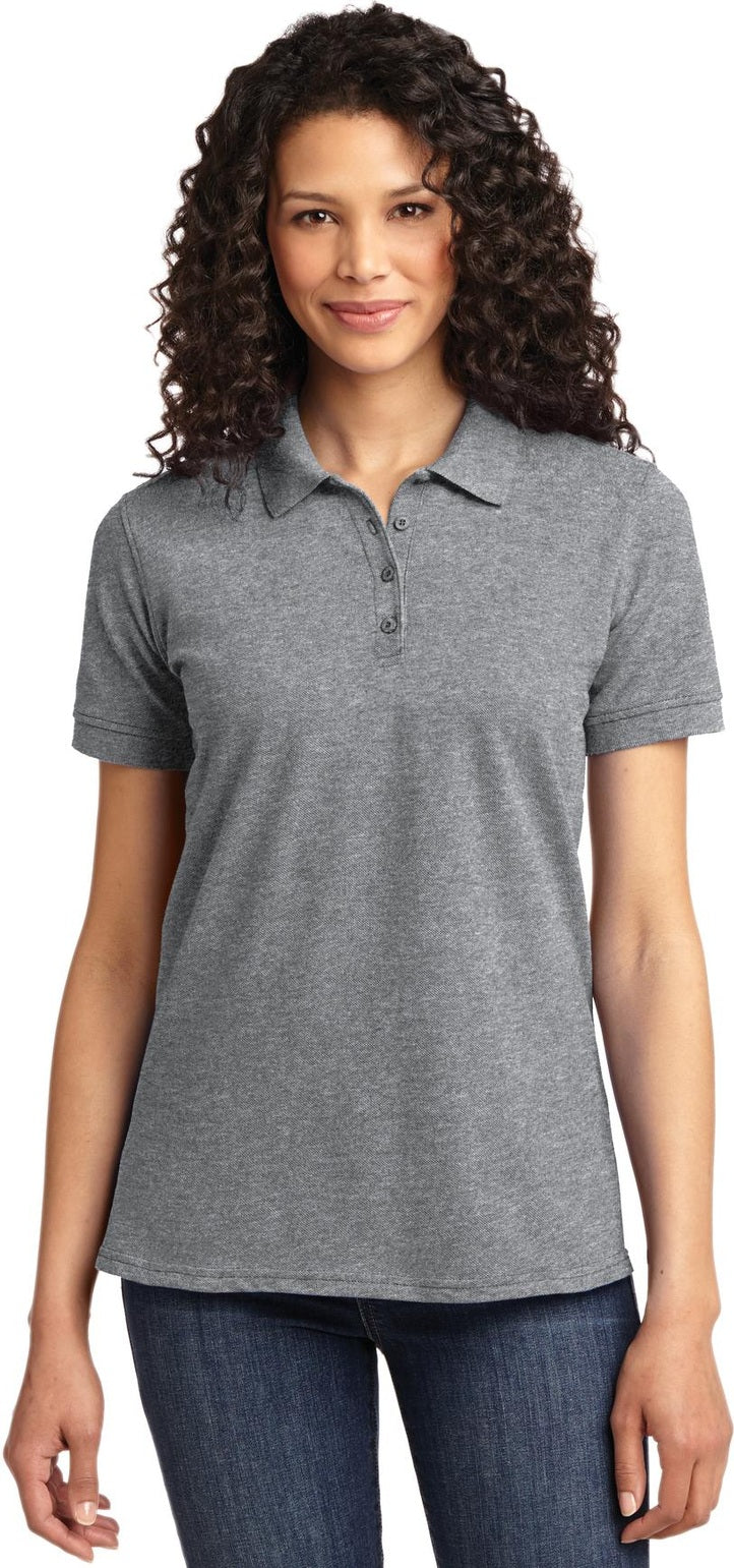Front View of Athl Heather Port & Co Women's Core Blend Pique Polo. LKP155