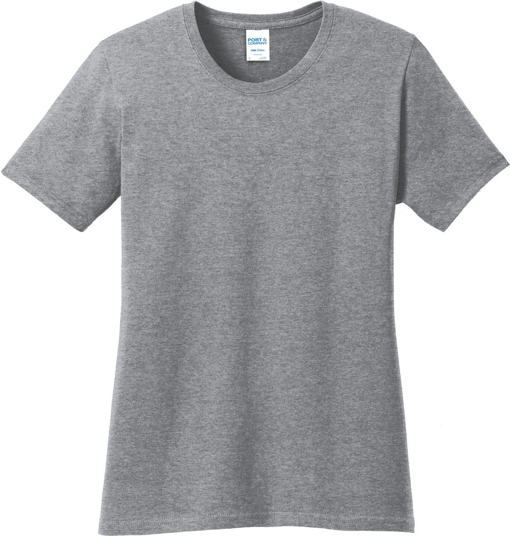 Front View of Athl Heather Port & Co Women's Core Cotton Tee. LPC54