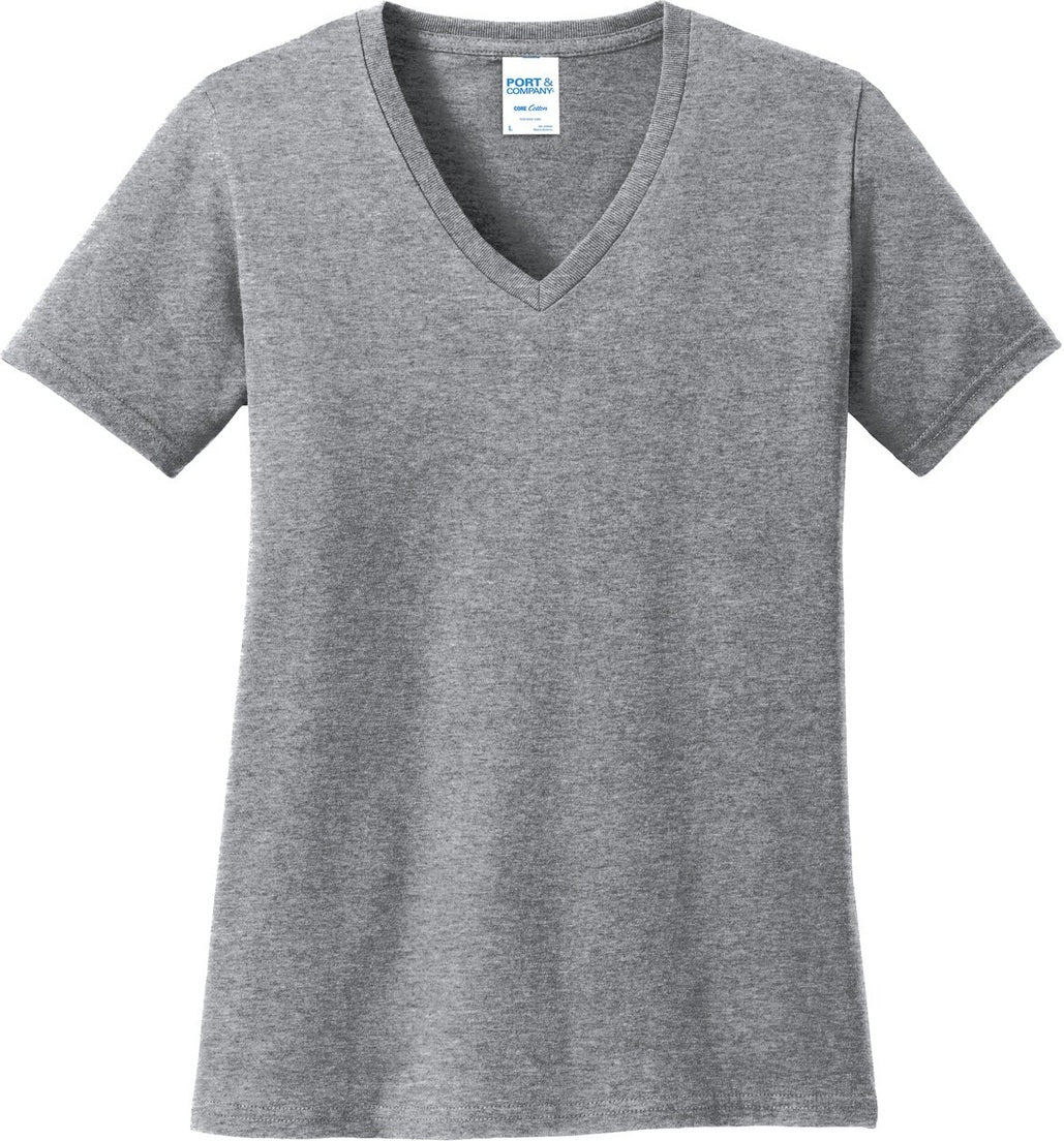 Front View of Athl Heather Port & Co Women's Core Cotton V-Neck Tee. LPC54V